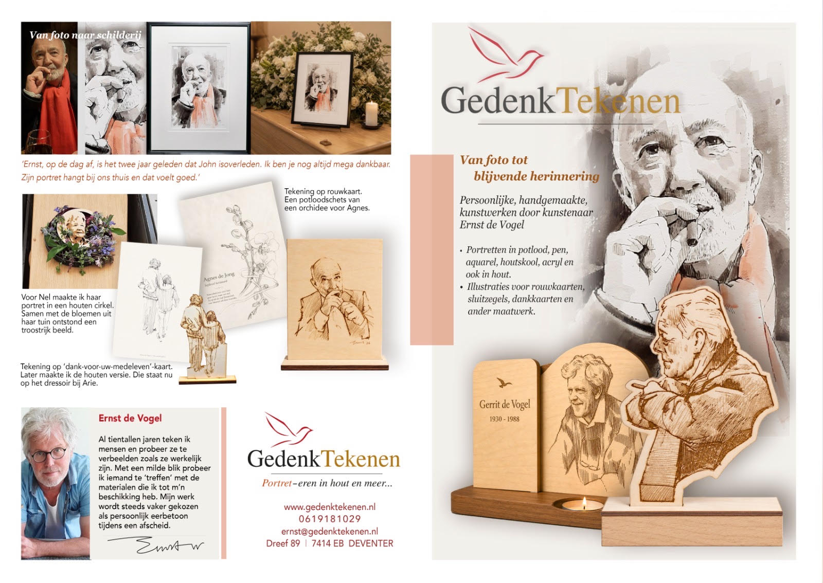Poster GedenkTekenen met voorbeelden van herinneringsportretten